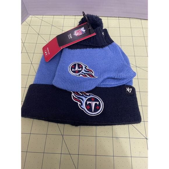 47 Brand NFL Titans Toddler Hat And Glove Set Winter Beanie Pom Pom Hat Cap - Picture 1 of 6